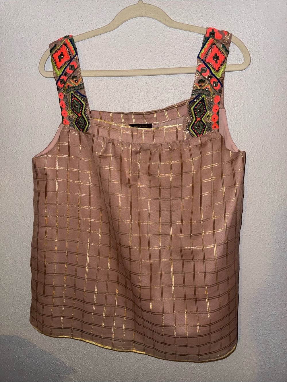 Embellished(L) Vineet bahl  Strap Pink Metallic Grid Tank Top